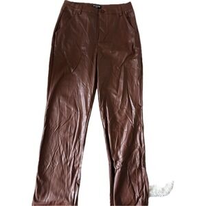 NWT PRETTYLITTLETHING Petite Chocolate Faux Leather Straight Leg‎ Trousers US 6